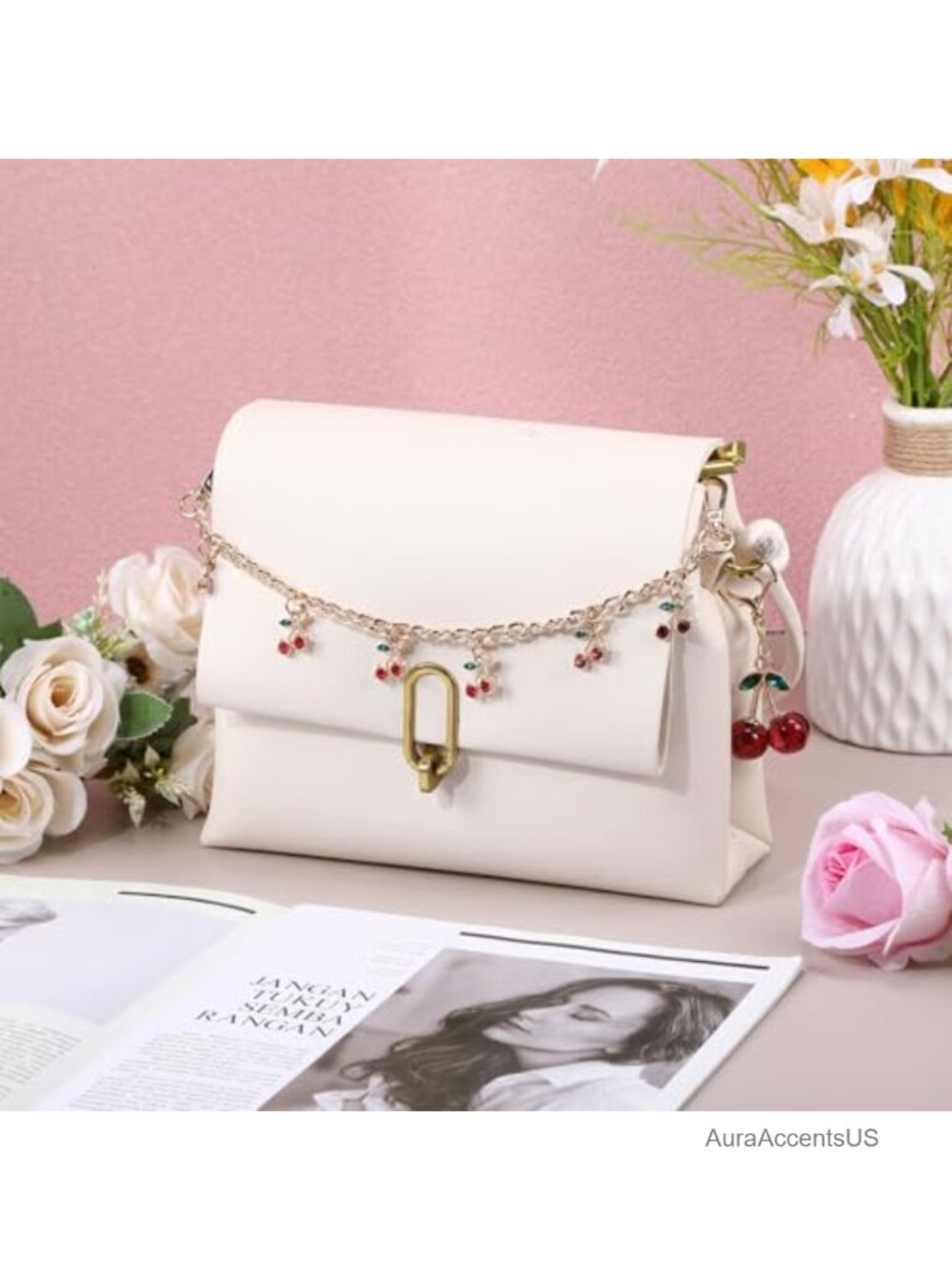 Cherry Charm Keychain Set for Women Handbags Gold Chain Purse Accessories - Picture 3 of 6